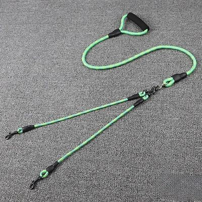 Laisse-double-pour-chien-verte-corde